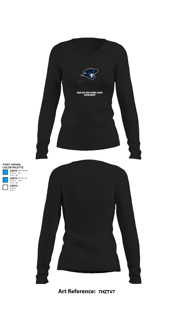 Womens Long Sleeve Vneck Shirt, Heritage High School Music Department, Spirit Store, Teamtime, Team time, sublimation, custom sports apparel, team uniforms, spirit wear, spiritwear, sports uniforms, custom shirts, team store, custom team store, fundraiser sports, apparel fundraiser