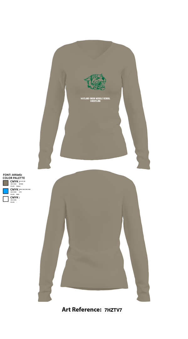 Womens Long Sleeve Vneck Shirt, Wayland Union Middle School Wrestling, Wrestling, Teamtime, Team time, sublimation, custom sports apparel, team uniforms, spirit wear, spiritwear, sports uniforms, custom shirts, team store, custom team store, fundraiser sports, apparel fundraiser
