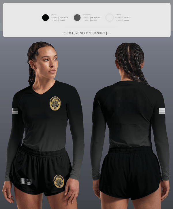 Womens Long Sleeve Vneck Shirt, Miami Gardens Police, , Teamtime, Team time, sublimation, custom sports apparel, team uniforms, spirit wear, spiritwear, sports uniforms, custom shirts, team store, custom team store, fundraiser sports, apparel fundraiser