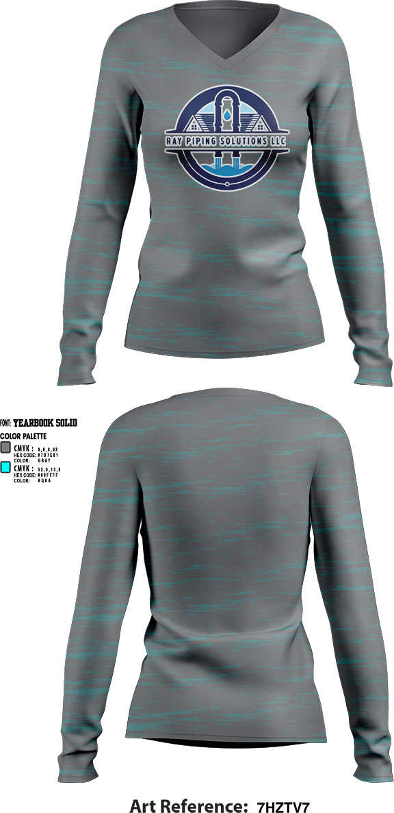 Womens Long Sleeve Vneck Shirt, Ray piping solutions LLC, , Teamtime, Team time, sublimation, custom sports apparel, team uniforms, spirit wear, spiritwear, sports uniforms, custom shirts, team store, custom team store, fundraiser sports, apparel fundraiser