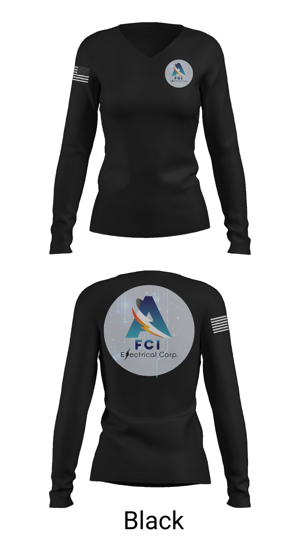 Womens Long Sleeve Vneck Shirt, AFCI ELECTRIC, , Teamtime, Team time, sublimation, custom sports apparel, team uniforms, spirit wear, spiritwear, sports uniforms, custom shirts, team store, custom team store, fundraiser sports, apparel fundraiser