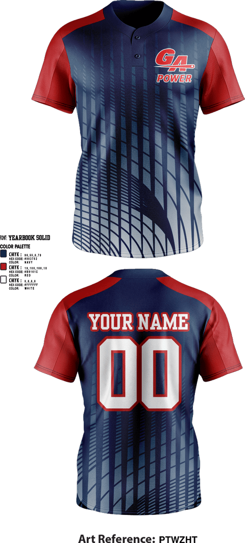 Two Button Softball Jersey, GA Power Rhoades 12u and 16u, Softball, Teamtime, Team time, sublimation, custom sports apparel, team uniforms, spirit wear, spiritwear, sports uniforms, custom shirts, team store, custom team store, fundraiser sports, apparel fundraiser