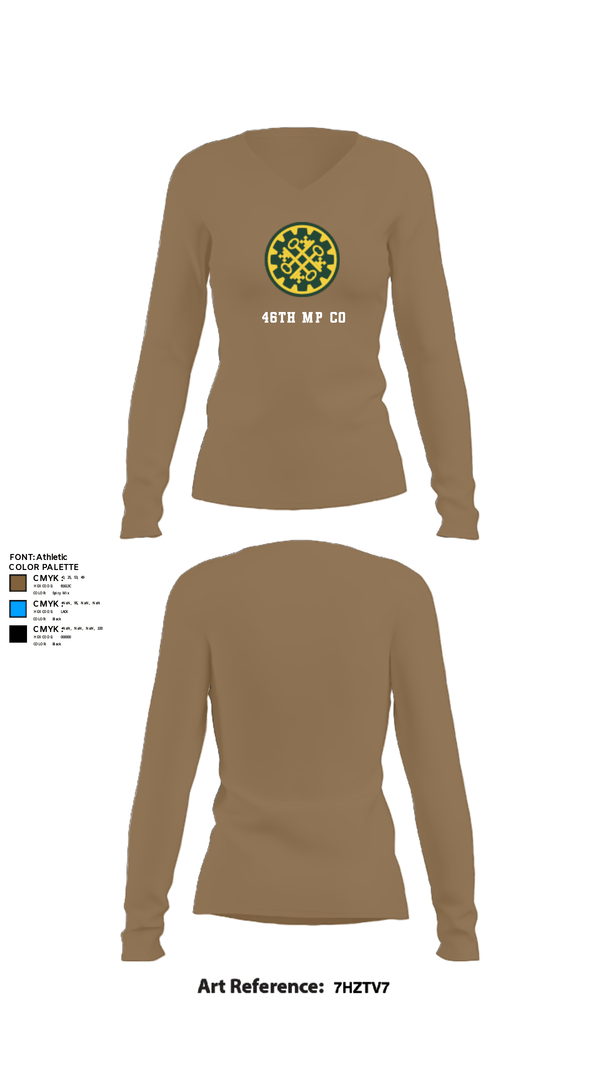 Womens Long Sleeve Vneck Shirt, 46th MP Co, Army, Teamtime, Team time, sublimation, custom sports apparel, team uniforms, spirit wear, spiritwear, sports uniforms, custom shirts, team store, custom team store, fundraiser sports, apparel fundraiser