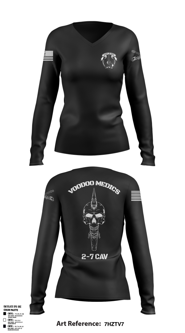 Womens Long Sleeve Vneck Shirt, Med platoon, HHC, 2-7 CAV, 3ABCT, 1CD, Army, Teamtime, Team time, sublimation, custom sports apparel, team uniforms, spirit wear, spiritwear, sports uniforms, custom shirts, team store, custom team store, fundraiser sports, apparel fundraiser