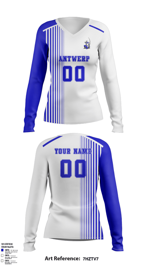 Women's Long Sleeve Vneck Shirt, Antwerp Senior High School Volleyball, Women's Volleyball, Teamtime, Team time, sublimation, custom sports apparel, team uniforms, spirit wear, spiritwear, sports uniforms, custom shirts, team store, custom team store, fundraiser sports, apparel fundraiser