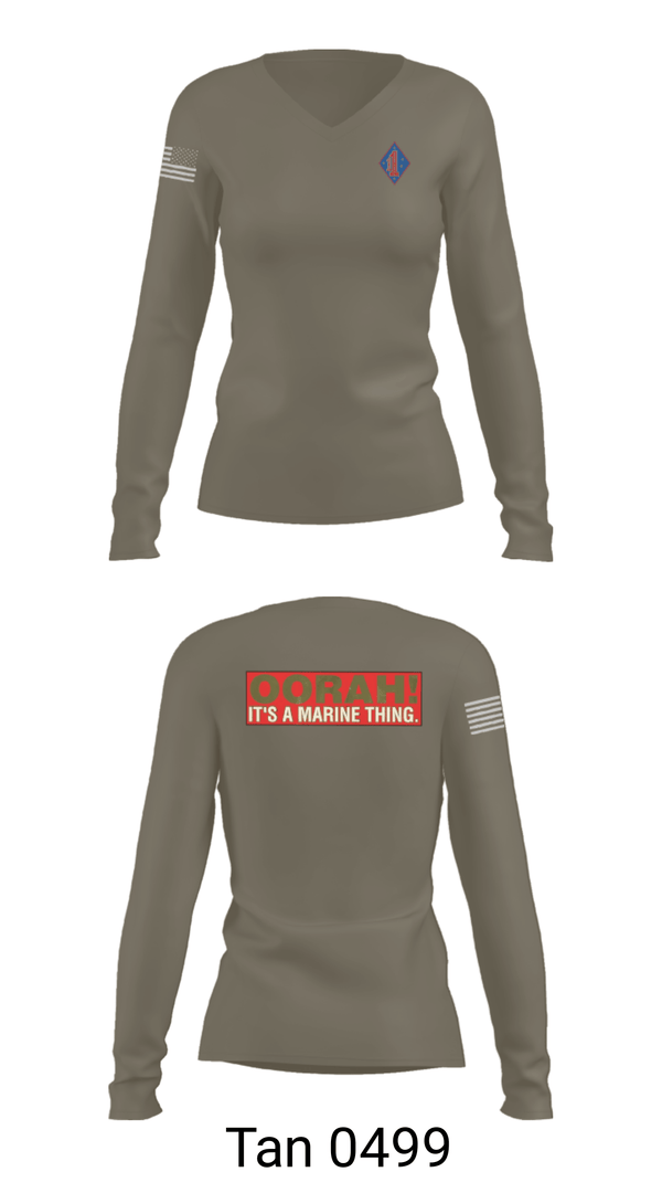 Women's Long Sleeve Vneck Shirt, 1st Marine Regiment, Marines, Teamtime, Team time, sublimation, custom sports apparel, team uniforms, spirit wear, spiritwear, sports uniforms, custom shirts, team store, custom team store, fundraiser sports, apparel fundraiser