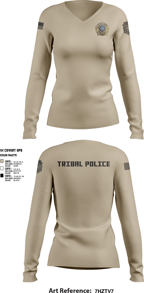 Womens Long Sleeve Vneck Shirt, Eastern Shawnee Tribal Police, Police, Teamtime, Team time, sublimation, custom sports apparel, team uniforms, spirit wear, spiritwear, sports uniforms, custom shirts, team store, custom team store, fundraiser sports, apparel fundraiser