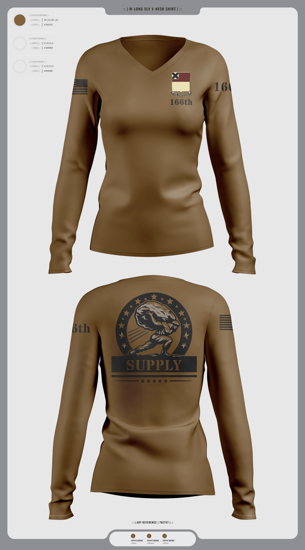 Womens Long Sleeve Vneck Shirt, HHD 166th Regiment, Army, Teamtime, Team time, sublimation, custom sports apparel, team uniforms, spirit wear, spiritwear, sports uniforms, custom shirts, team store, custom team store, fundraiser sports, apparel fundraiser