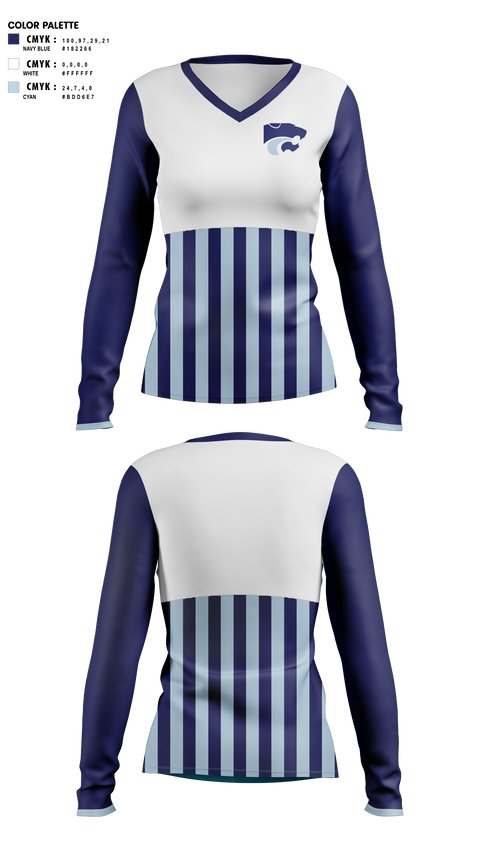 Womens Long Sleeve Vneck Shirt, DEPEW WILDCATS, Bowling, Teamtime, Team time, sublimation, custom sports apparel, team uniforms, spirit wear, spiritwear, sports uniforms, custom shirts, team store, custom team store, fundraiser sports, apparel fundraiser