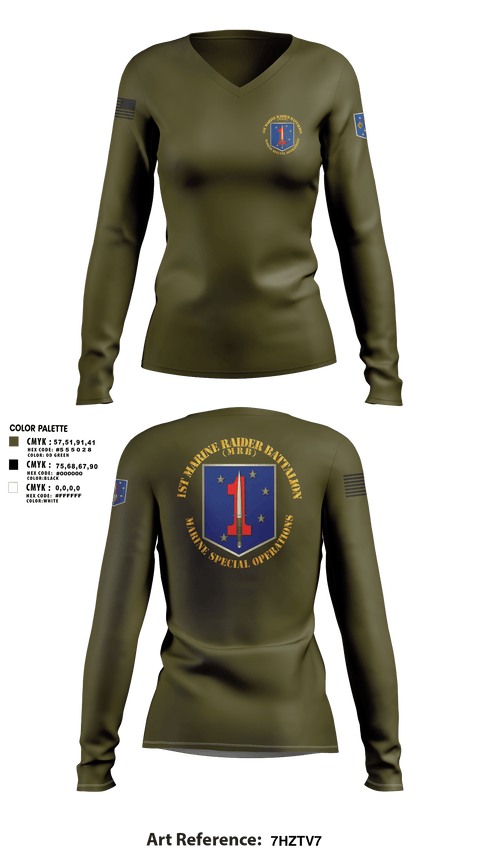 Womens Long Sleeve Vneck Shirt 1, 1st Marine Raider Battalion, Marines, Teamtime, Team time, sublimation, custom sports apparel, team uniforms, spirit wear, spiritwear, sports uniforms, custom shirts, team store, custom team store, fundraiser sports, apparel fundraiser