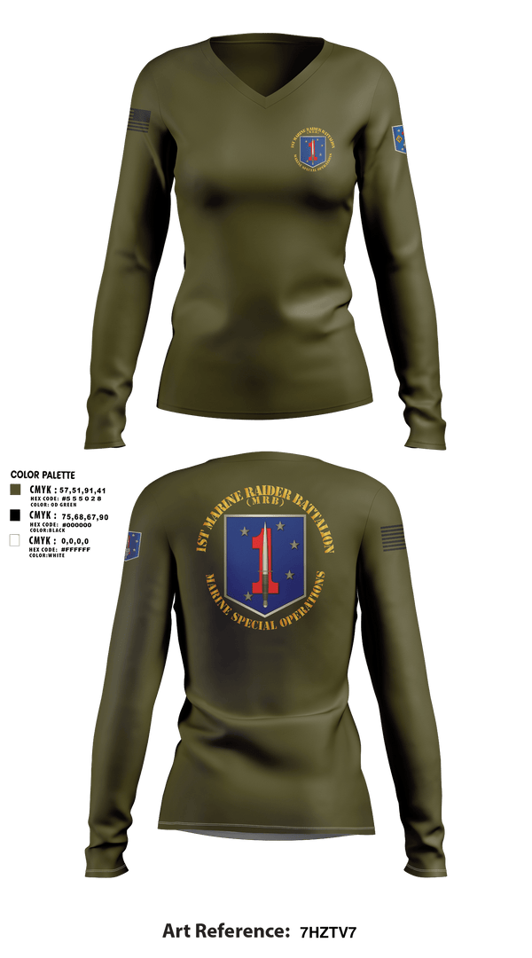 Womens Long Sleeve Vneck Shirt 1, 1st Marine Raider Battalion, Marines, Teamtime, Team time, sublimation, custom sports apparel, team uniforms, spirit wear, spiritwear, sports uniforms, custom shirts, team store, custom team store, fundraiser sports, apparel fundraiser