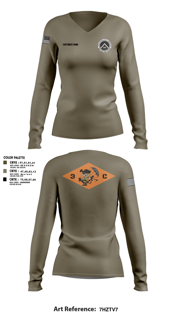 Womens Long Sleeve Vneck Shirt 1, 3rd Platoon, CCo, 1-508th PIR, , Teamtime, Team time, sublimation, custom sports apparel, team uniforms, spirit wear, spiritwear, sports uniforms, custom shirts, team store, custom team store, fundraiser sports, apparel fundraiser