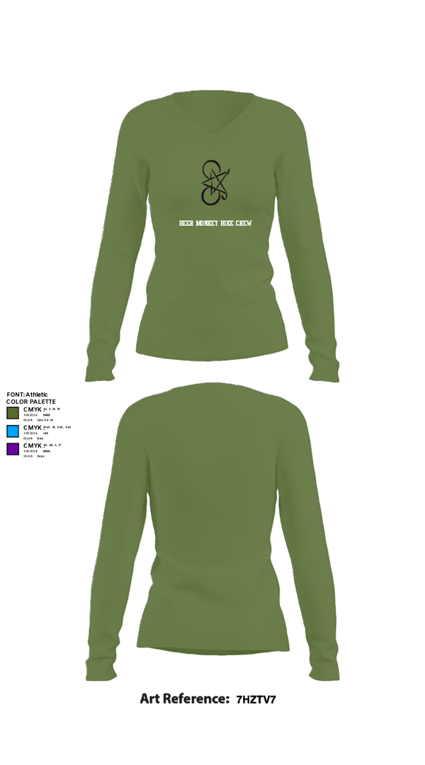 Women's Long Sleeve Vneck Shirt, Beer Monkey Bike Crew, Cycling, Teamtime, Team time, sublimation, custom sports apparel, team uniforms, spirit wear, spiritwear, sports uniforms, custom shirts, team store, custom team store, fundraiser sports, apparel fundraiser