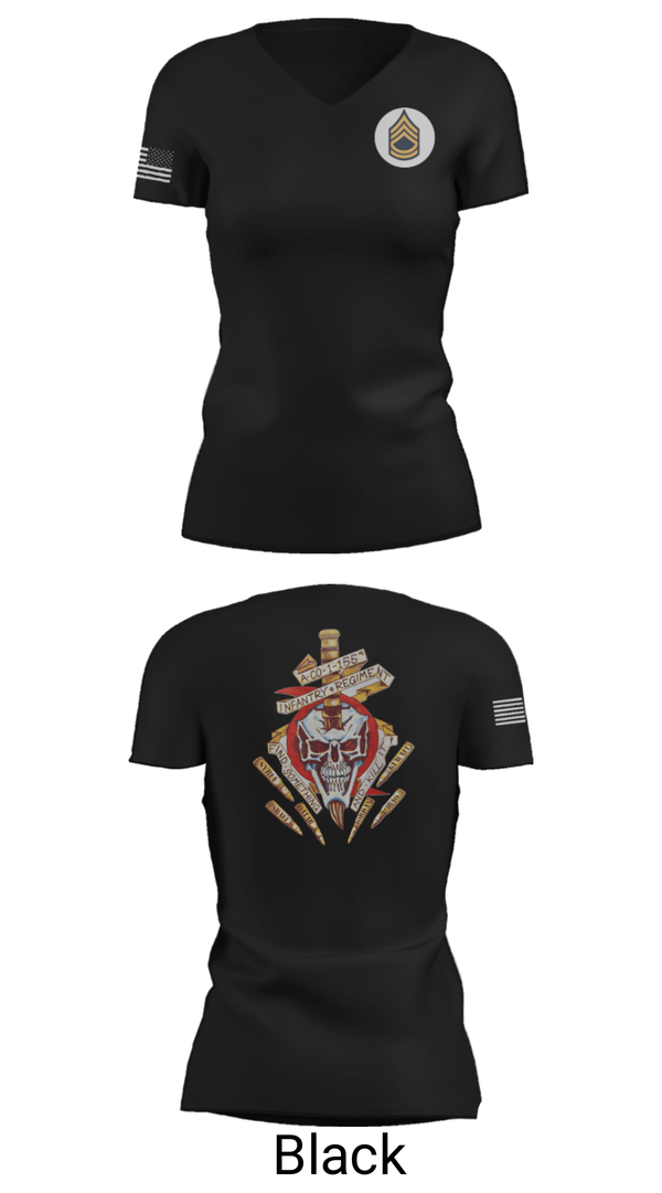 Women's Short Sleeve Vneck Shirt, A Co 1/155 INF, Army, Teamtime, Team time, sublimation, custom sports apparel, team uniforms, spirit wear, spiritwear, sports uniforms, custom shirts, team store, custom team store, fundraiser sports, apparel fundraiser