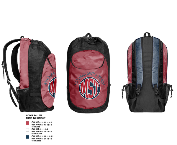 Gear Bag, Madras High School Swimming, Swimming, Teamtime, Team time, sublimation, custom sports apparel, team uniforms, spirit wear, spiritwear, sports uniforms, custom shirts, team store, custom team store, fundraiser sports, apparel fundraiser