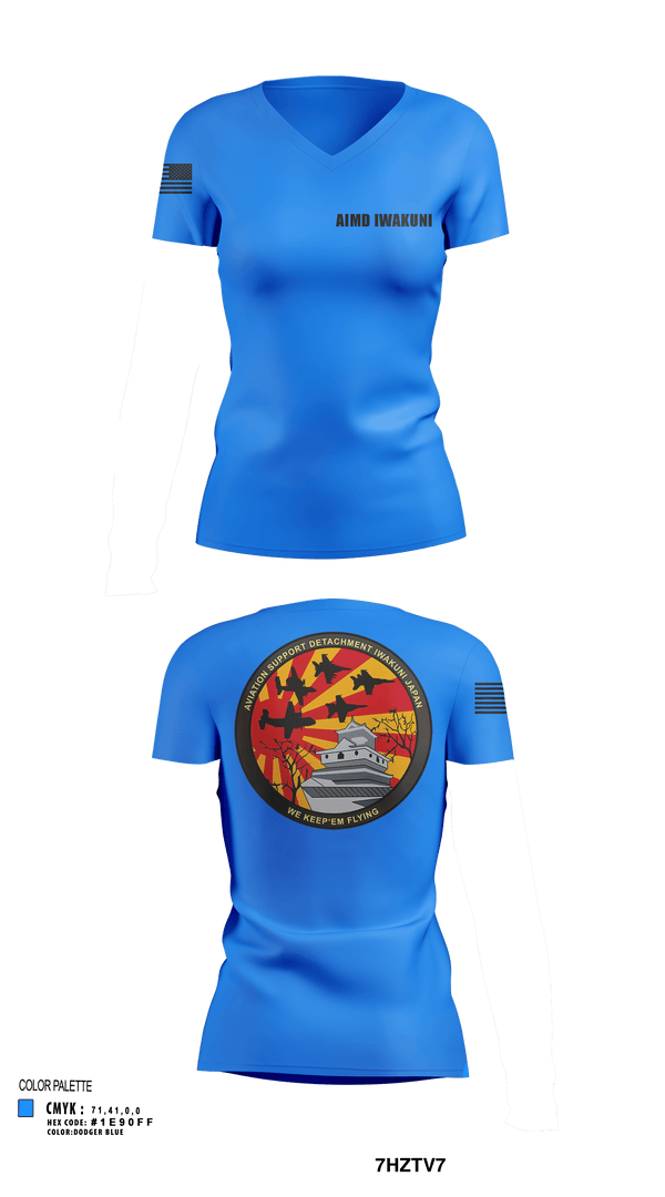 Womens Short Sleeve Vneck Shirt, AIMD Iwakuni, Navy, Teamtime, Team time, sublimation, custom sports apparel, team uniforms, spirit wear, spiritwear, sports uniforms, custom shirts, team store, custom team store, fundraiser sports, apparel fundraiser