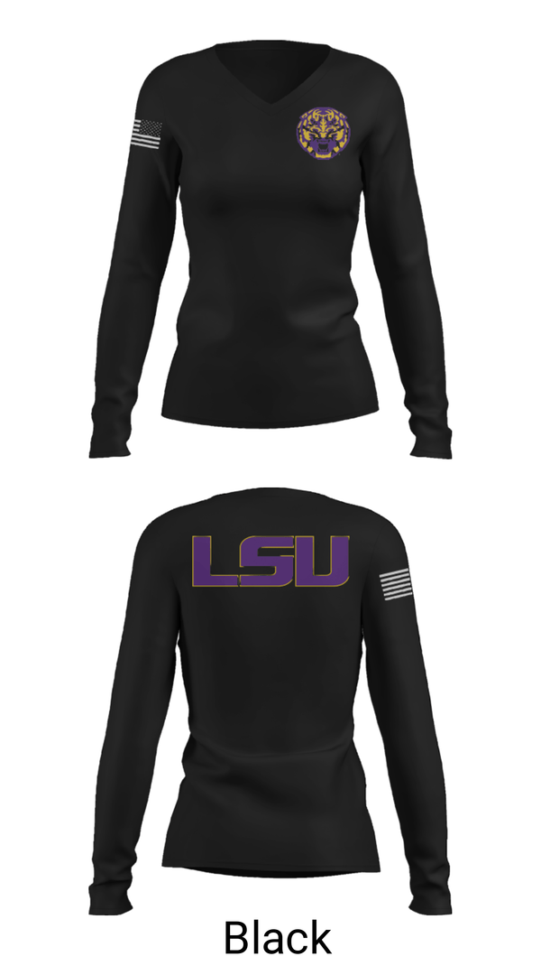 Women's Long Sleeve Vneck Shirt, Louisiana State University, Spirit Store, Teamtime, Team time, sublimation, custom sports apparel, team uniforms, spirit wear, spiritwear, sports uniforms, custom shirts, team store, custom team store, fundraiser sports, apparel fundraiser