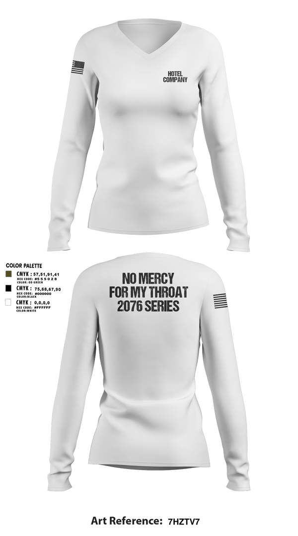 Womens Long Sleeve Vneck Shirt 1, Hotel Company, Marines, Teamtime, Team time, sublimation, custom sports apparel, team uniforms, spirit wear, spiritwear, sports uniforms, custom shirts, team store, custom team store, fundraiser sports, apparel fundraiser