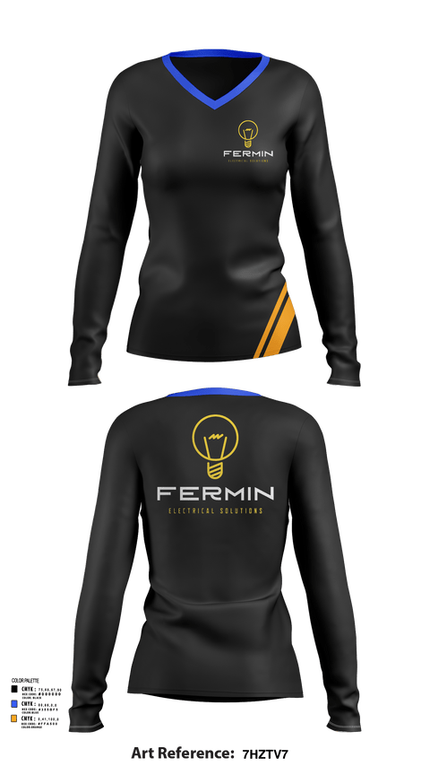 Womens Long Sleeve Vneck Shirt 1, Fermin Electrical Solutions, , Teamtime, Team time, sublimation, custom sports apparel, team uniforms, spirit wear, spiritwear, sports uniforms, custom shirts, team store, custom team store, fundraiser sports, apparel fundraiser