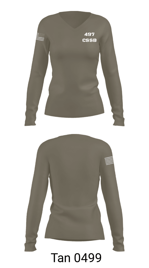 Women's Long Sleeve Vneck Shirt, 497 CSSB, Army, Teamtime, Team time, sublimation, custom sports apparel, team uniforms, spirit wear, spiritwear, sports uniforms, custom shirts, team store, custom team store, fundraiser sports, apparel fundraiser