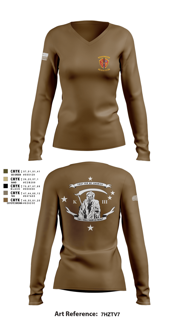 Womens Long Sleeve Vneck Shirt 1, V3/7, Marines, Teamtime, Team time, sublimation, custom sports apparel, team uniforms, spirit wear, spiritwear, sports uniforms, custom shirts, team store, custom team store, fundraiser sports, apparel fundraiser