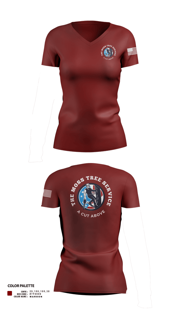 Womens Short Sleeve Vneck Shirt, The Moss Tree Service, , Teamtime, Team time, sublimation, custom sports apparel, team uniforms, spirit wear, spiritwear, sports uniforms, custom shirts, team store, custom team store, fundraiser sports, apparel fundraiser
