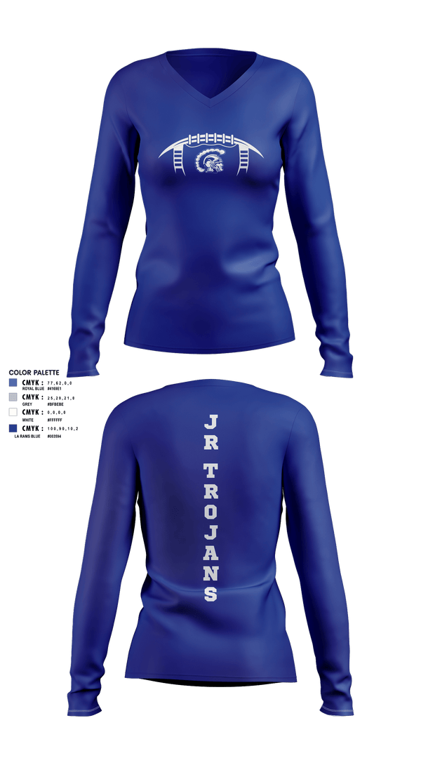 Womens Long Sleeve Vneck Shirt, Orland Jr Trojans Football, Football, Teamtime, Team time, sublimation, custom sports apparel, team uniforms, spirit wear, spiritwear, sports uniforms, custom shirts, team store, custom team store, fundraiser sports, apparel fundraiser