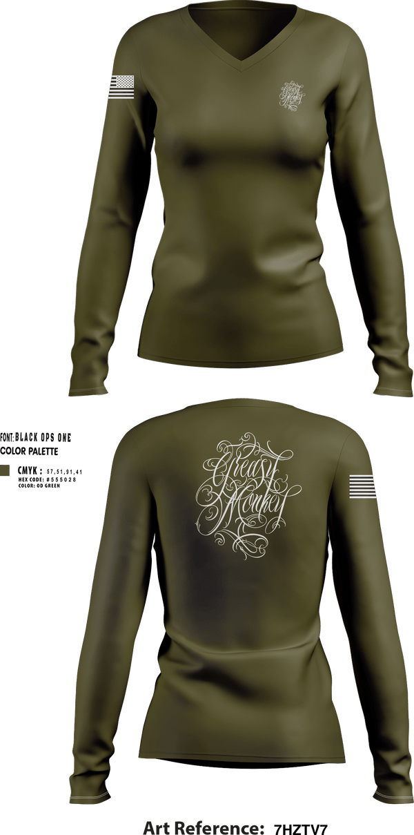 Womens Long Sleeve Vneck Shirt, GreasyMonkey Tattoos, , Teamtime, Team time, sublimation, custom sports apparel, team uniforms, spirit wear, spiritwear, sports uniforms, custom shirts, team store, custom team store, fundraiser sports, apparel fundraiser