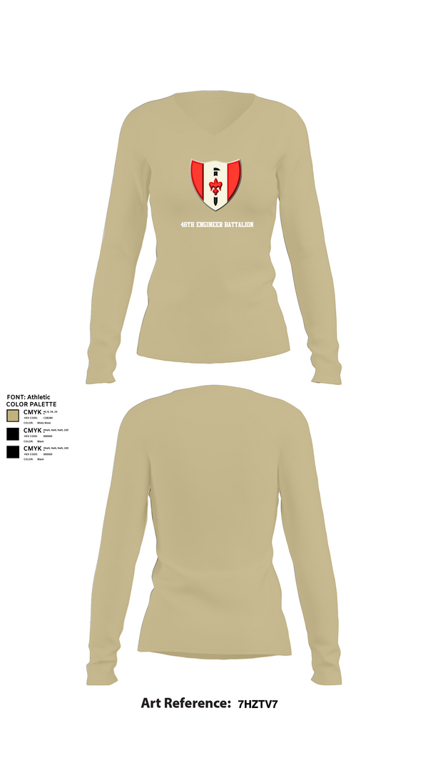 Womens Long Sleeve Vneck Shirt, 46th Engineer Battalion, Army, Teamtime, Team time, sublimation, custom sports apparel, team uniforms, spirit wear, spiritwear, sports uniforms, custom shirts, team store, custom team store, fundraiser sports, apparel fundraiser