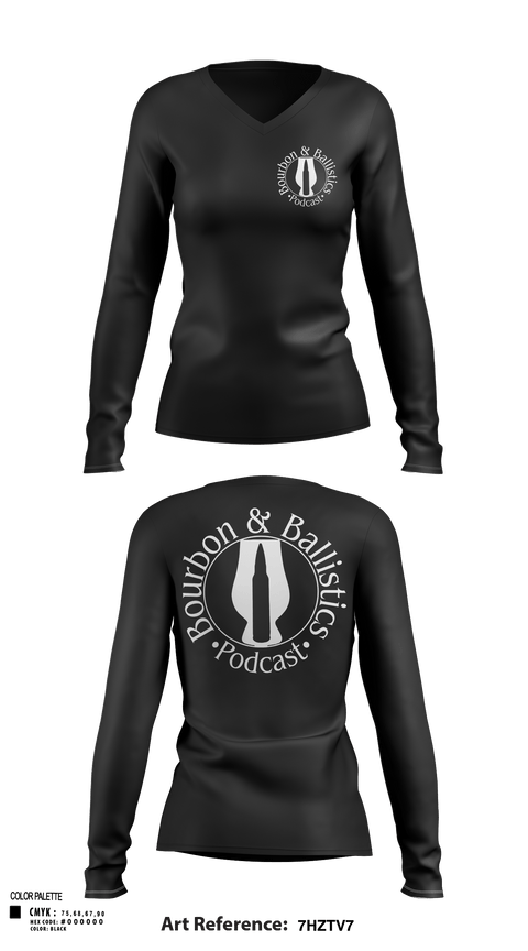 Womens Long Sleeve Vneck Shirt, Bpurbon and Ballistics Podcast, , Teamtime, Team time, sublimation, custom sports apparel, team uniforms, spirit wear, spiritwear, sports uniforms, custom shirts, team store, custom team store, fundraiser sports, apparel fundraiser