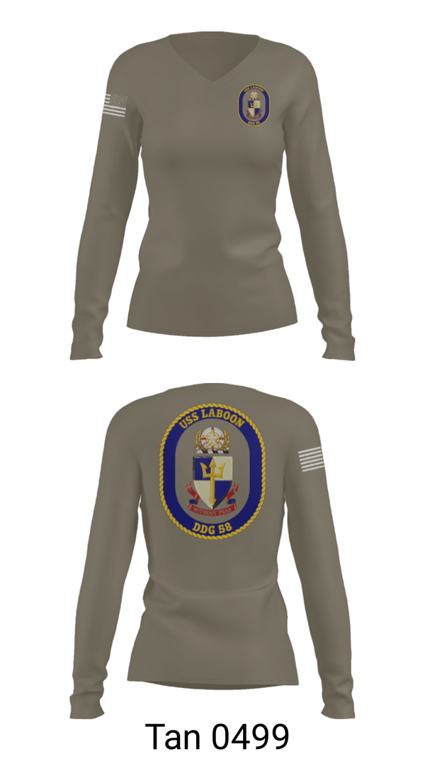 Womens Long Sleeve Vneck Shirt, USS LABOON - DDG 58, Navy, Teamtime, Team time, sublimation, custom sports apparel, team uniforms, spirit wear, spiritwear, sports uniforms, custom shirts, team store, custom team store, fundraiser sports, apparel fundraiser