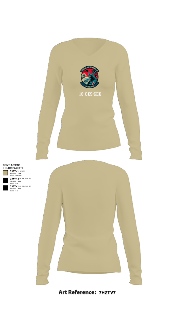 Women's Long Sleeve Vneck Shirt, 18 CES/CEX, , Teamtime, Team time, sublimation, custom sports apparel, team uniforms, spirit wear, spiritwear, sports uniforms, custom shirts, team store, custom team store, fundraiser sports, apparel fundraiser