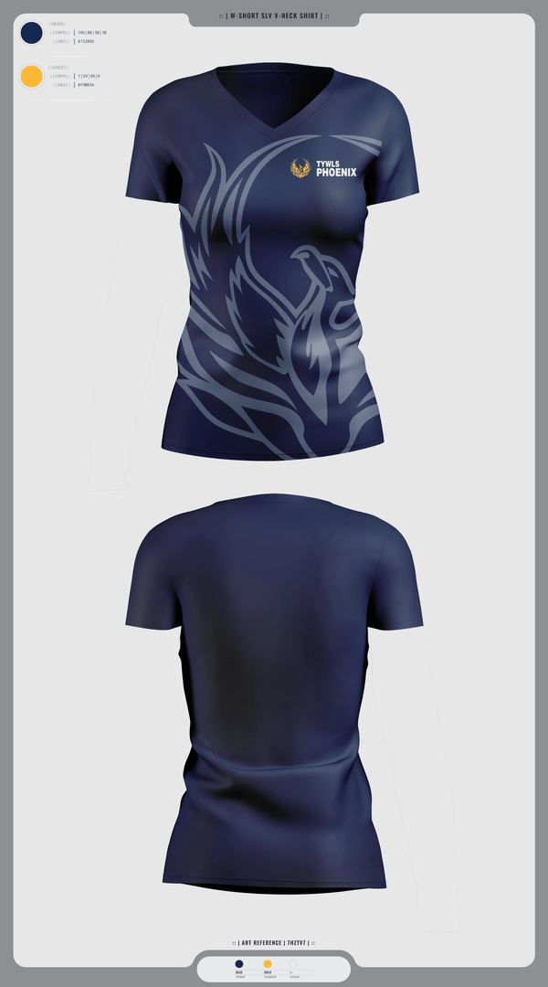 Womens Short Sleeve Vneck Shirt, TYWLS Phoenix, Spirit Store, Teamtime, Team time, sublimation, custom sports apparel, team uniforms, spirit wear, spiritwear, sports uniforms, custom shirts, team store, custom team store, fundraiser sports, apparel fundraiser