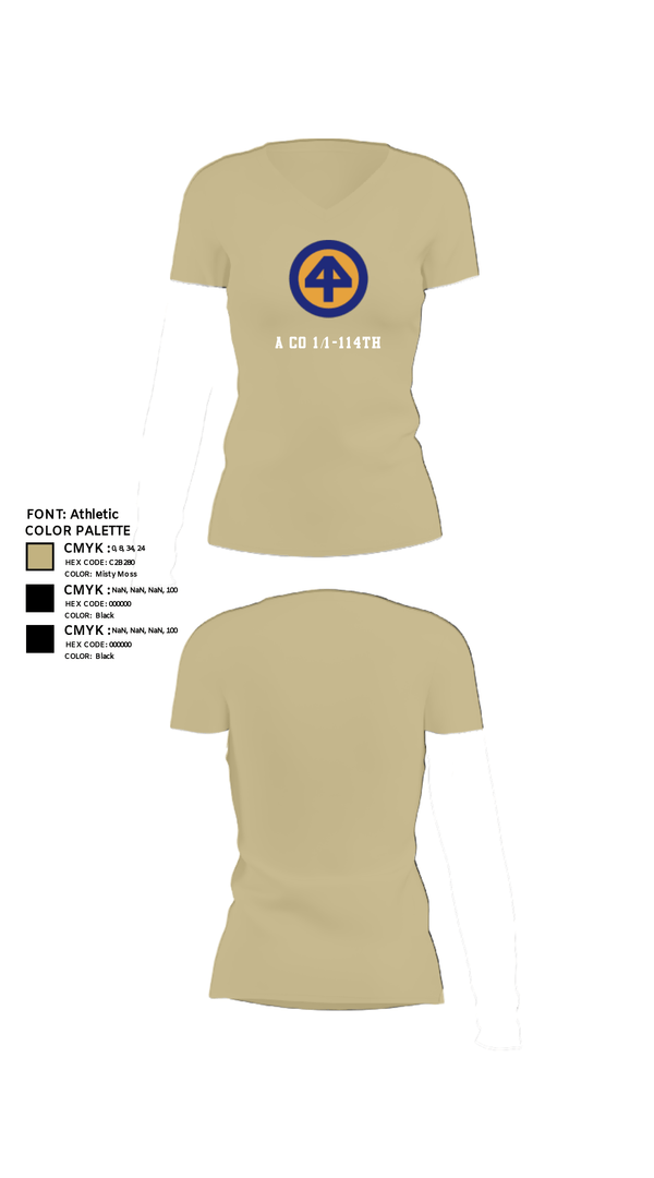 Women's Short Sleeve Vneck Shirt, A Co 1/1-114th, Army, Teamtime, Team time, sublimation, custom sports apparel, team uniforms, spirit wear, spiritwear, sports uniforms, custom shirts, team store, custom team store, fundraiser sports, apparel fundraiser