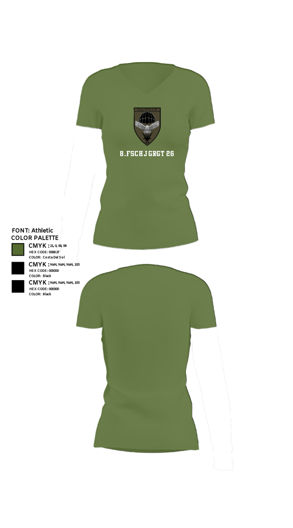 Womens Short Sleeve Vneck Shirt, 8.FschJgRgt 26, Army, Teamtime, Team time, sublimation, custom sports apparel, team uniforms, spirit wear, spiritwear, sports uniforms, custom shirts, team store, custom team store, fundraiser sports, apparel fundraiser
