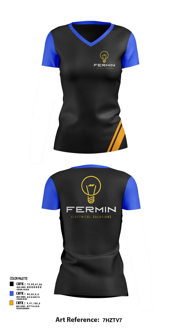 Womens Short Sleeve Vneck Shirt, Fermin Electrical Solutions, , Teamtime, Team time, sublimation, custom sports apparel, team uniforms, spirit wear, spiritwear, sports uniforms, custom shirts, team store, custom team store, fundraiser sports, apparel fundraiser