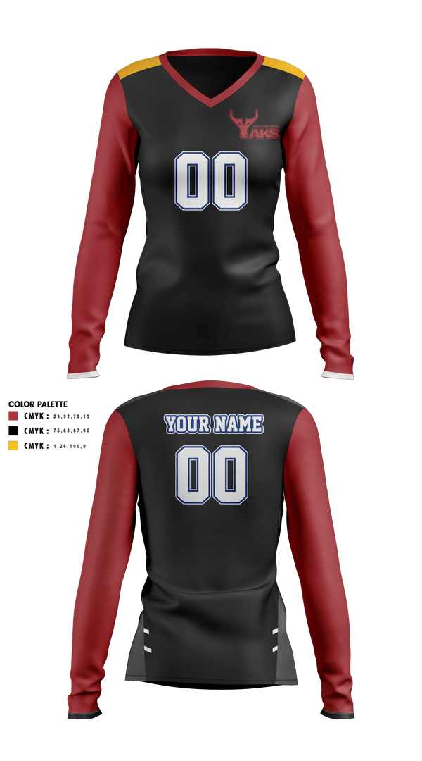 Womens Long Sleeve Vneck Shirt, Yakima Valley College Volleyball, Women's Volleyball, Teamtime, Team time, sublimation, custom sports apparel, team uniforms, spirit wear, spiritwear, sports uniforms, custom shirts, team store, custom team store, fundraiser sports, apparel fundraiser