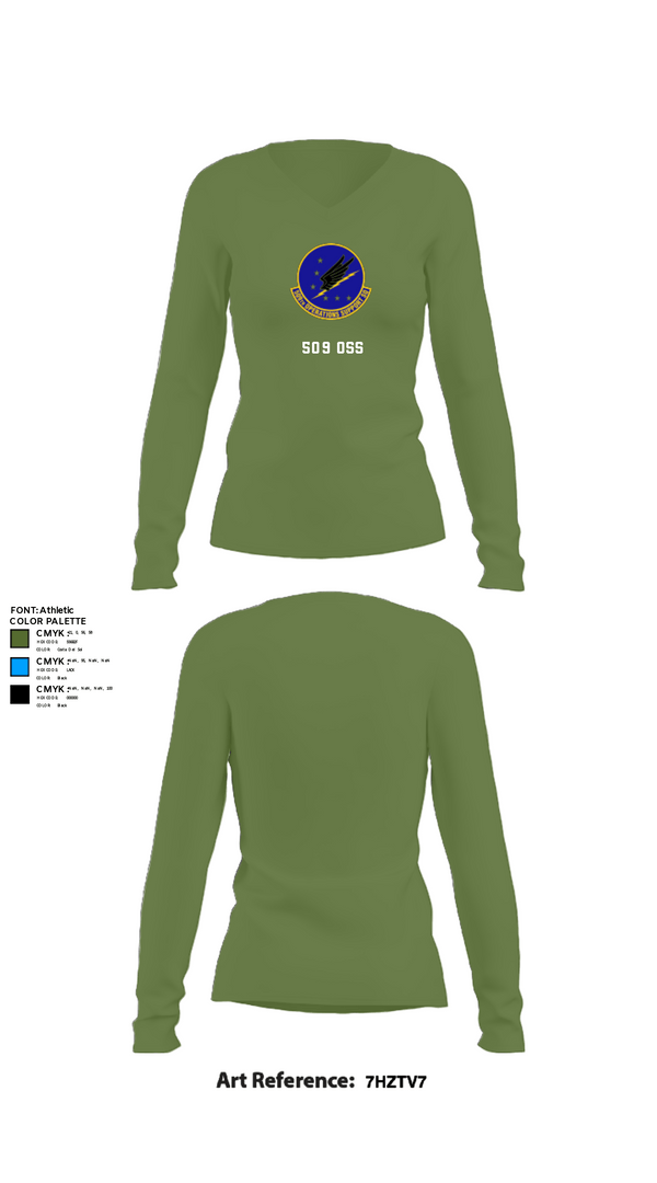Womens Long Sleeve Vneck Shirt, 509 OSS, Air Force, Teamtime, Team time, sublimation, custom sports apparel, team uniforms, spirit wear, spiritwear, sports uniforms, custom shirts, team store, custom team store, fundraiser sports, apparel fundraiser