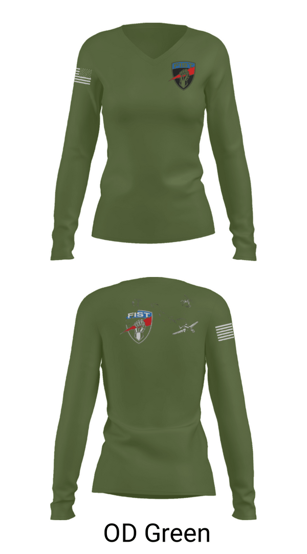 Womens Long Sleeve Vneck Shirt, 3-172 FiST, Army, Teamtime, Team time, sublimation, custom sports apparel, team uniforms, spirit wear, spiritwear, sports uniforms, custom shirts, team store, custom team store, fundraiser sports, apparel fundraiser