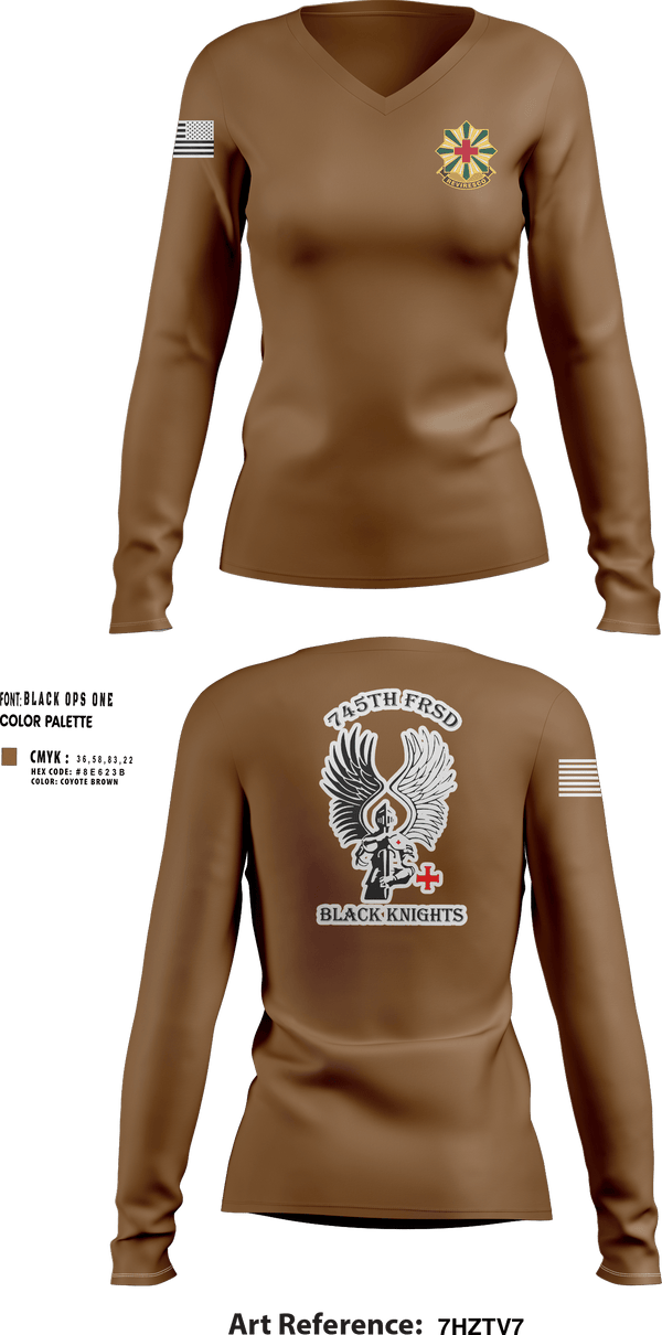 Womens Long Sleeve Vneck Shirt, 745th Forward Resuscitative Surgical Detachment, Army, Teamtime, Team time, sublimation, custom sports apparel, team uniforms, spirit wear, spiritwear, sports uniforms, custom shirts, team store, custom team store, fundraiser sports, apparel fundraiser