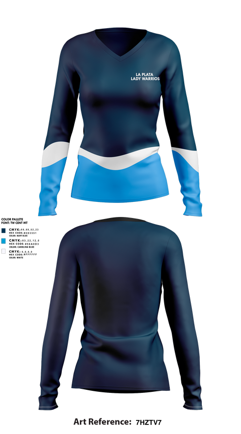 Womens Long Sleeve Vneck Shirt, La Plata High School Lady Warriors, Spirit Store, Teamtime, Team time, sublimation, custom sports apparel, team uniforms, spirit wear, spiritwear, sports uniforms, custom shirts, team store, custom team store, fundraiser sports, apparel fundraiser