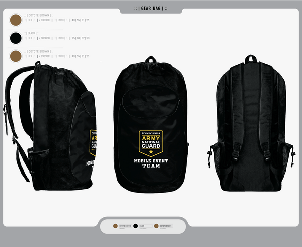Gear Bag, Recruiting, National Guard, Teamtime, Team time, sublimation, custom sports apparel, team uniforms, spirit wear, spiritwear, sports uniforms, custom shirts, team store, custom team store, fundraiser sports, apparel fundraiser