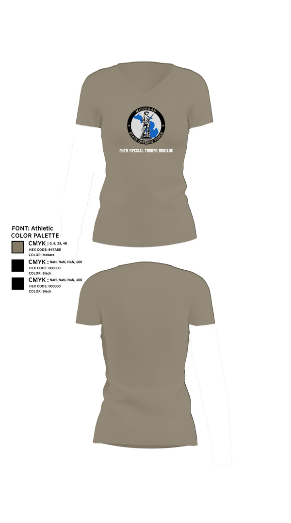 Womens Short Sleeve Vneck Shirt, 24th Special Troops Brigade, National Guard, Teamtime, Team time, sublimation, custom sports apparel, team uniforms, spirit wear, spiritwear, sports uniforms, custom shirts, team store, custom team store, fundraiser sports, apparel fundraiser