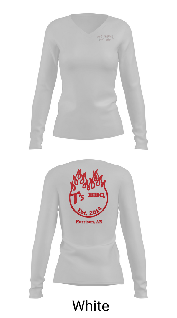 Womens Long Sleeve Vneck Shirt 1, T’s BBQ, , Teamtime, Team time, sublimation, custom sports apparel, team uniforms, spirit wear, spiritwear, sports uniforms, custom shirts, team store, custom team store, fundraiser sports, apparel fundraiser