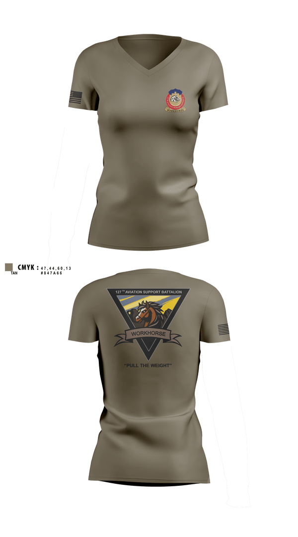 Womens Short Sleeve Vneck Shirt, 127th ASB WORKHORSE, Army, Teamtime, Team time, sublimation, custom sports apparel, team uniforms, spirit wear, spiritwear, sports uniforms, custom shirts, team store, custom team store, fundraiser sports, apparel fundraiser