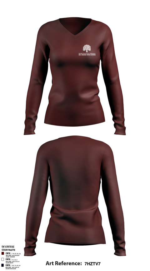 Womens Long Sleeve Vneck Shirt, Hope Restoration Ministries, , Teamtime, Team time, sublimation, custom sports apparel, team uniforms, spirit wear, spiritwear, sports uniforms, custom shirts, team store, custom team store, fundraiser sports, apparel fundraiser