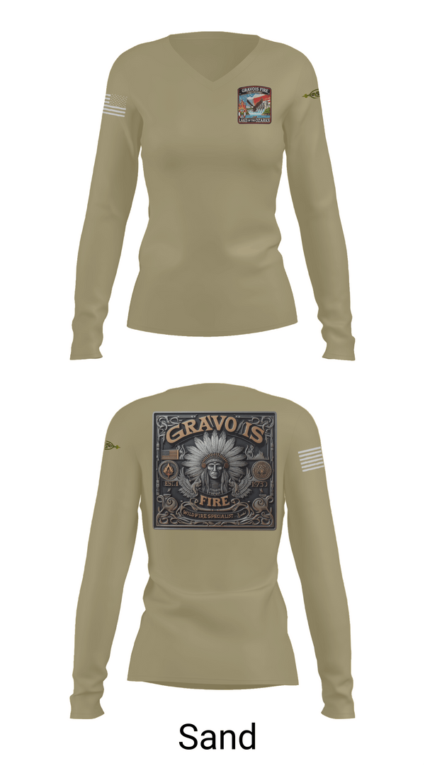 Womens Long Sleeve Vneck Shirt, Gravois Fire Special Operations, Fire Department, Teamtime, Team time, sublimation, custom sports apparel, team uniforms, spirit wear, spiritwear, sports uniforms, custom shirts, team store, custom team store, fundraiser sports, apparel fundraiser