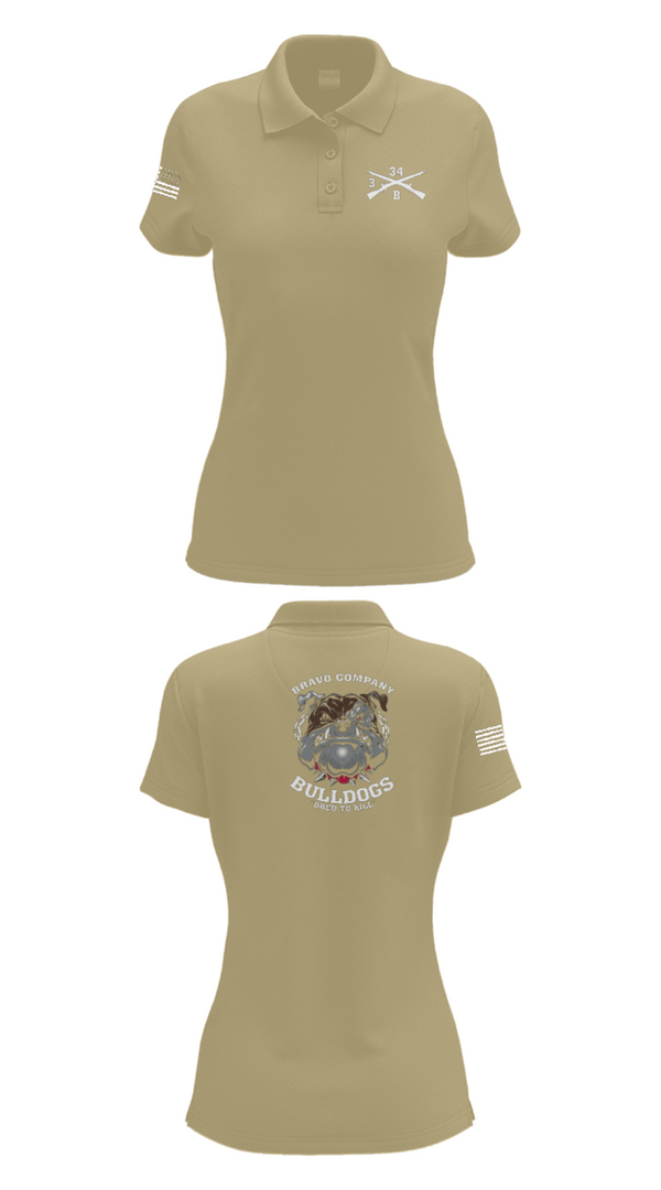 Women's Short Sleeve Performance Polo, B/3-34 Bulldogs, Army, Teamtime, Team time, sublimation, custom sports apparel, team uniforms, spirit wear, spiritwear, sports uniforms, custom shirts, team store, custom team store, fundraiser sports, apparel fundraiser