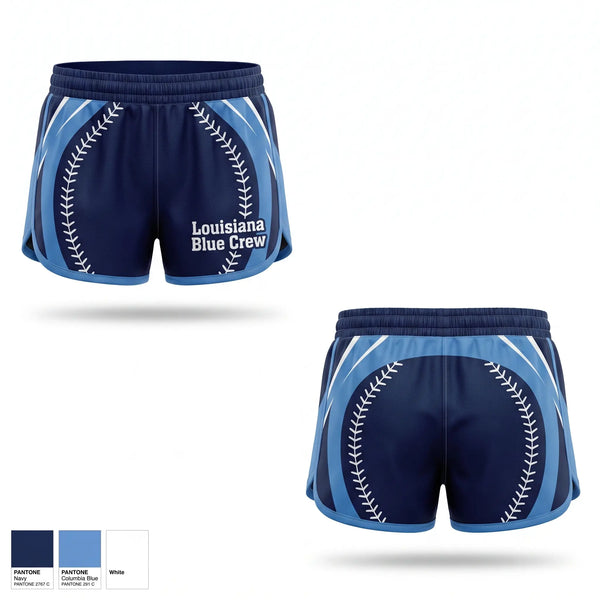 Womens Shorts, Louisiana Blue Crew, Baseball, Teamtime, Team time, sublimation, custom sports apparel, team uniforms, spirit wear, spiritwear, sports uniforms, custom shirts, team store, custom team store, fundraiser sports, apparel fundraiser