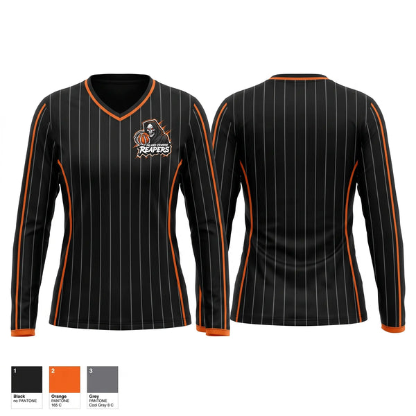 Womens Long Sleeve Vneck Shirt, IE Reapers, Men's Basketball, Teamtime, Team time, sublimation, custom sports apparel, team uniforms, spirit wear, spiritwear, sports uniforms, custom shirts, team store, custom team store, fundraiser sports, apparel fundraiser